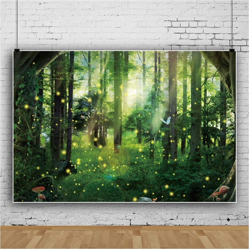 DORCEV Magical Fantasy Forest Photography Backdrop Jungle Safari Theme Party Background Sunlight Spring Green Tree Butterfly Enchanted Forest Theme Baby Shower Banner Adult Photo Studio Props - Image 2